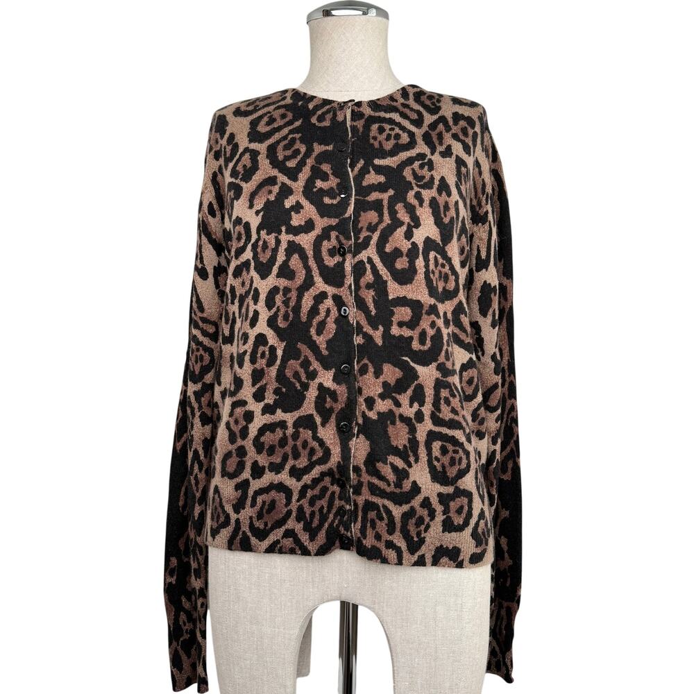 Peck & Peck 2 Ply Cashmere Cardigan Leopard Ocelot Animal Print XL Sweater